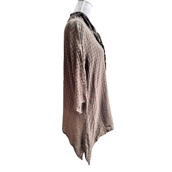 DORMAN Brown Cotton Tunic Top M Grid Texture Toggle Buttons Boho NWT - Picture 2 of 6